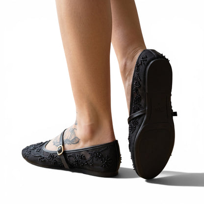 Zara Embellished Mary Jane Ballet Flats – Midnight Black Edition 🖤✨