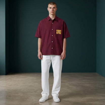Zara Inspired Oversized Checked Short Sleeve Shirt for Men – Red & Black Statement Streetwear Summer Button-Up 🔥