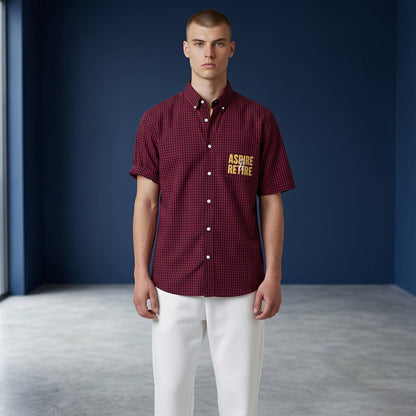 Zara Inspired Oversized Checked Short Sleeve Shirt for Men – Red & Black Statement Streetwear Summer Button-Up 🔥
