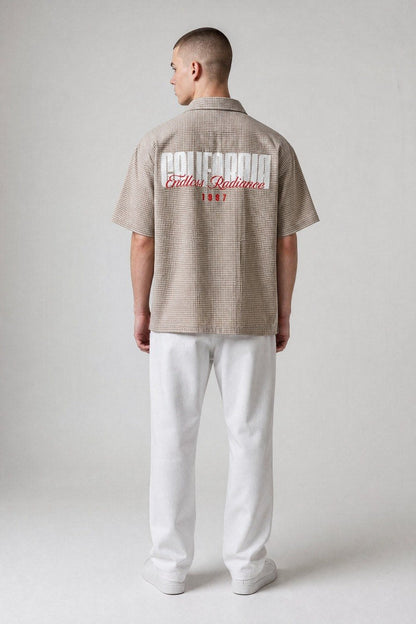 Zara Premium Beige Checkered Short Sleeve Button Up Shirt for Men – Relaxed Fit Smart Casual Summer Overshirt 🤎✨