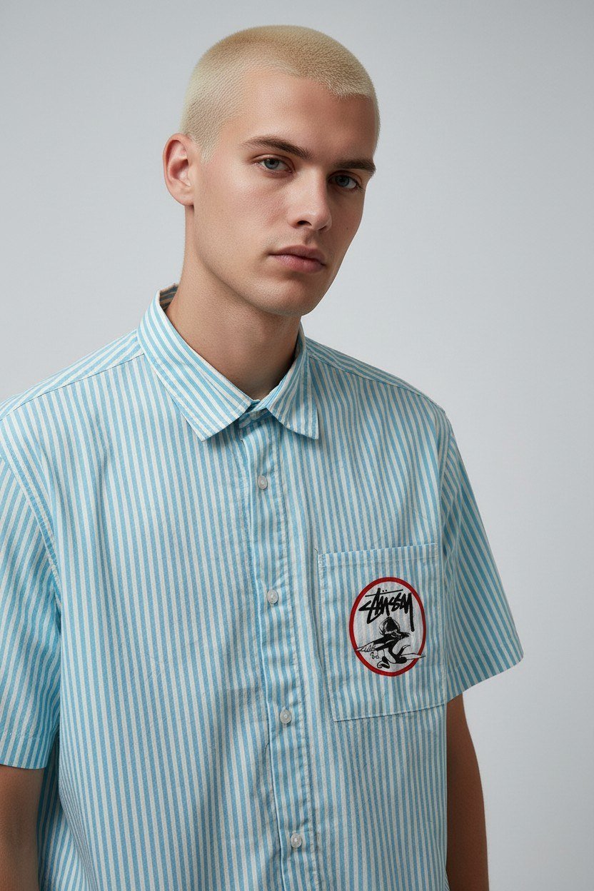 Zara Striped Relaxed Fit Short Sleeve Poplin Shirt for Men – Oversized Summer Streetwear Button-Up 💙🤍
