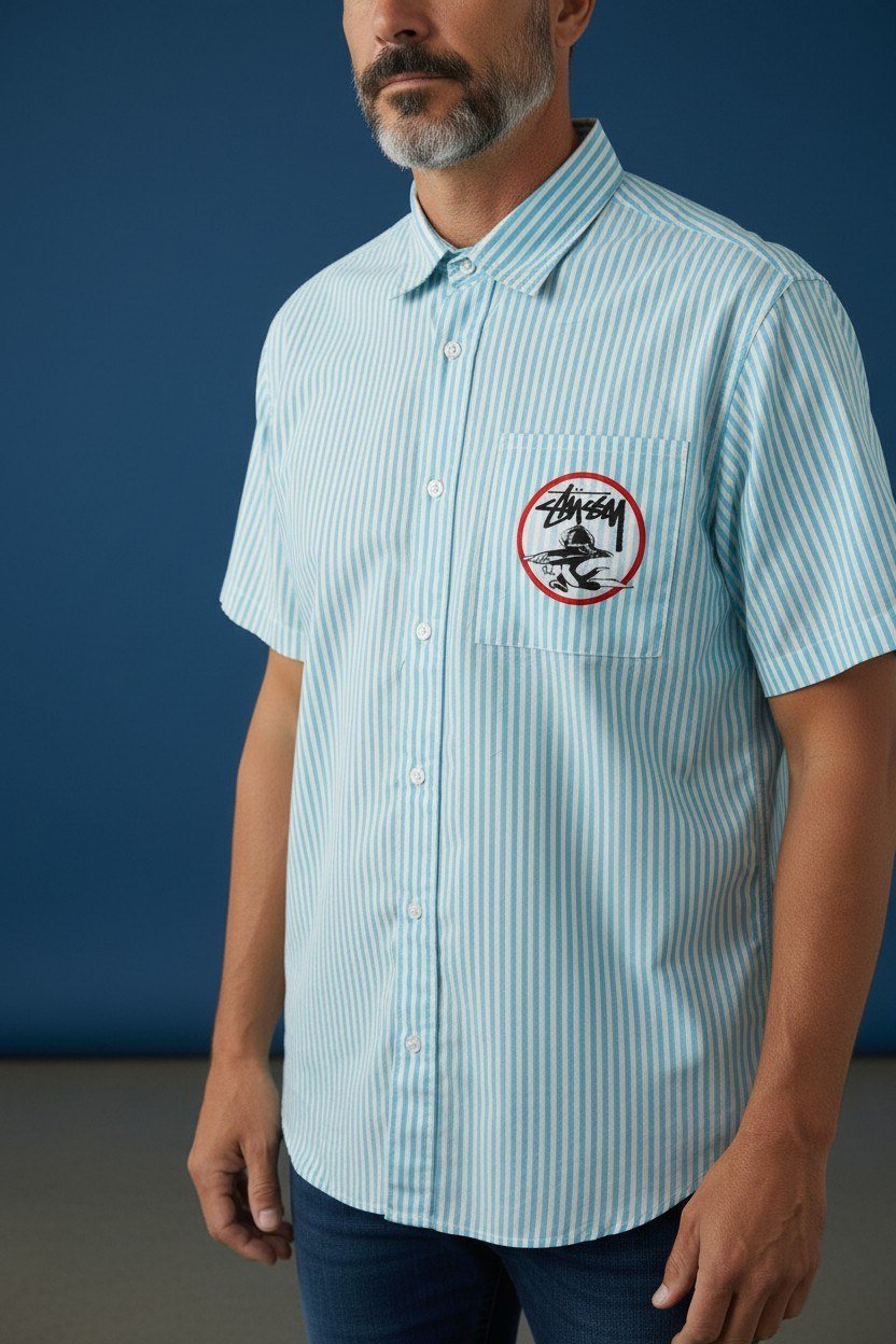 Zara Striped Relaxed Fit Short Sleeve Poplin Shirt for Men – Oversized Summer Streetwear Button-Up 💙🤍