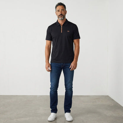 🖤 ZEGNA Luxury Zip Polo Shirt – Black Signature Edition
